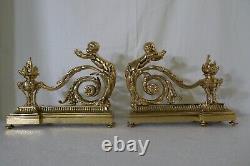 French Early 20th Century Louis XV Style Bronze Chenets With Children a Pair