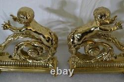 French Early 20th Century Louis XV Style Bronze Chenets With Children a Pair