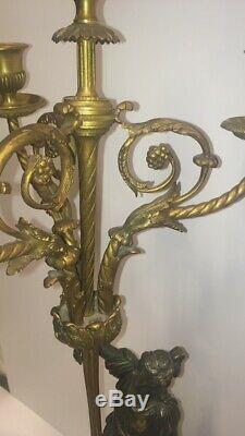 French Empire Bronze Candelabra 19th Century Antique Louis Style Candle Holders