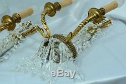 French LOUIS XVI WALL SCONCES Pampilles Crystal Prisms Swan Bronze LUCIEN GAU