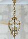 French Lantern Louis Xv Shell Bronze Rare Curved Glass 20th Chandelier Ceiling