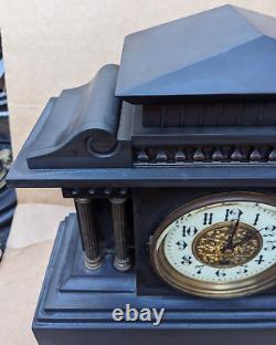 French Louis Boname Antique Mantel Clock Black marble