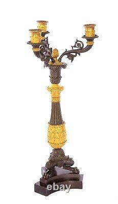 French Louis Philippe Style Ormolu Gilt Patinate Bronze Candelabra Candle Holder