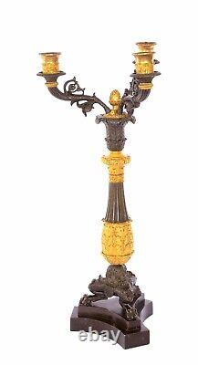 French Louis Philippe Style Ormolu Gilt Patinate Bronze Candelabra Candle Holder