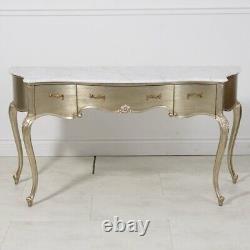 French Louis Vanity Make up Console Mahogany Silver Leaf White Marble