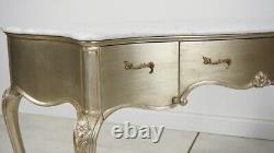 French Louis Vanity Make up Console Mahogany Silver Leaf White Marble