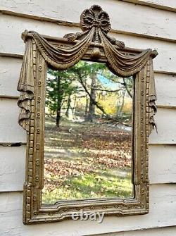 French Louis XI Style Wall Mirror With Swags, Tassels and Ribbon Bow Crest 1950s