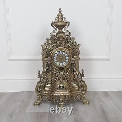 French Louis XIV Style Brass Gilt Mantel Clock F256