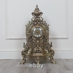 French Louis XIV Style Brass Gilt Mantel Clock F256