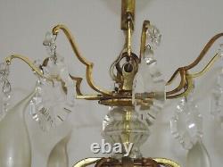 French Louis XV Brass Ormolu Glass & Crystal 12 Light Cage Chandelier 4792