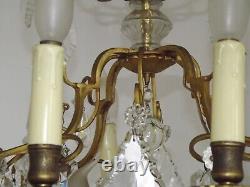 French Louis XV Brass Ormolu Glass & Crystal 12 Light Cage Chandelier 4792