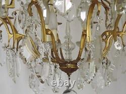 French Louis XV Brass Ormolu Glass & Crystal 12 Light Cage Chandelier 4792