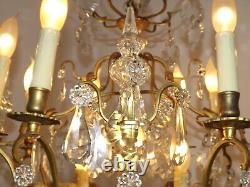 French Louis XV Brass Ormolu Glass & Crystal 12 Light Cage Chandelier 4792