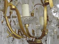 French Louis XV Brass Ormolu Glass & Crystal 12 Light Cage Chandelier 4792