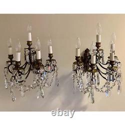 French Louis XV Bronze and Crystal Sconces 5 Light a pair