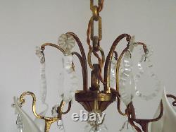 French Louis XV Gilt Bronze Glass & Crystal 6 Light 3 Sided Cage Chandelier 4702