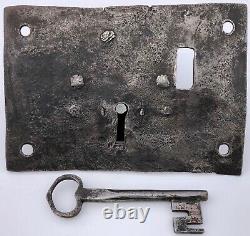 French Louis XV Hand-Wrought Iron Lock with Forged Key, Mortise Mount Deadbolt