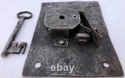 French Louis XV Hand-Wrought Iron Lock with Forged Key, Mortise Mount Deadbolt