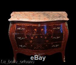 French Louis XV Inlaid Dresser With Secretary. Marble Top