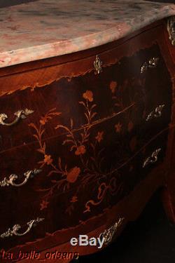 French Louis XV Inlaid Dresser With Secretary. Marble Top