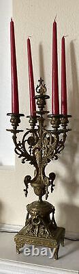 French Louis XV Style 19th Century Bronze 5 Arm Candelabra 23 Antique