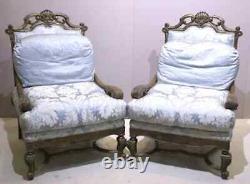 French Louis XV Style Armchairs Blue Fabric