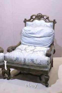 French Louis XV Style Armchairs Blue Fabric