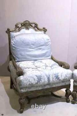 French Louis XV Style Armchairs Blue Fabric