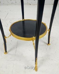 French Louis XV Style Ebonized Round Side Tables A Pair