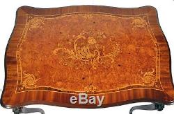French Louis XV Style Inlaid Burl, Kingwood, Rosewood Marquetry Parlor Table