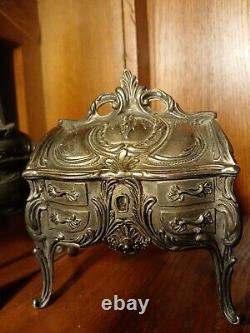 French Louis XV Style Silver Plated Antique Miniature Bureau Secretary