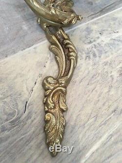 French Louis XV-XVI Bronze Pair Rococo Brass Wall Light Sconce Gold Gilt