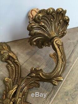 French Louis XV-XVI Bronze Pair Rococo Brass Wall Light Sconce Gold Gilt
