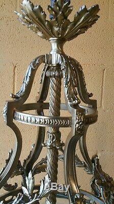 French Louis XV crystal chandelier gold gilt Dore ormolu lantern laurel
