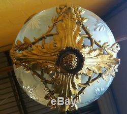 French Louis XV crystal chandelier gold gilt Dore ormolu lantern laurel