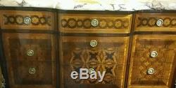 French Louis XV style marquetry Comode bronze inlaid marble top 19th century
