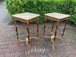 French Louis XVI 2 Side Tables in Mahogany With Bronze and Marble. Made by order
