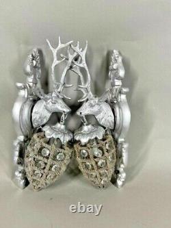 French Louis XVI Deer Head Sconces Silver
