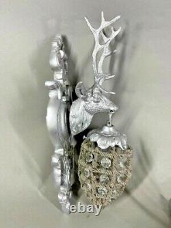 French Louis XVI Deer Head Sconces Silver