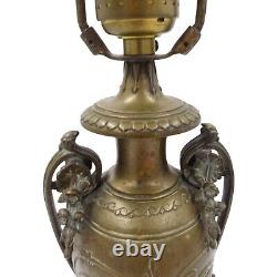 French Louis XVI Early 20th C Bronze Urn Table Lamp Marble Base