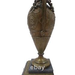 French Louis XVI Early 20th C Bronze Urn Table Lamp Marble Base