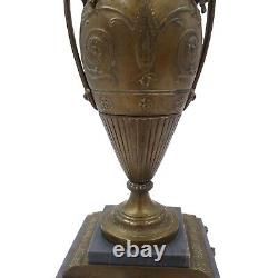 French Louis XVI Early 20th C Bronze Urn Table Lamp Marble Base