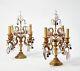 French Louis Xvi Gilt Bronze, Colored & Clear Glass Four Light Candelabra Lamps