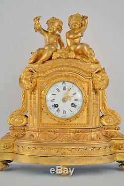 French Louis XVI Ormolu Clock Classical Gilt Gilded Figural Napoleon Putti Gold