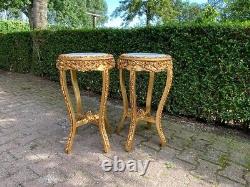 French Louis XVI Side Tables in Gold Beech With White Marble Top a Pair