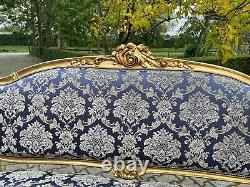 French Louis XVI Sofa Set with 4 Chairs in Dark Blue WORLDWIDE SHIPPING