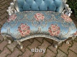 French Louis XVI Sofa in Silver and Floral Silver frame