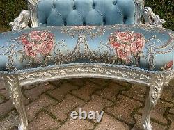 French Louis XVI Sofa in Silver and Floral Silver frame
