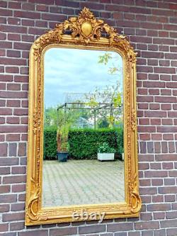 French Louis XVI Style Antique Gold Finish Full Length Mirror