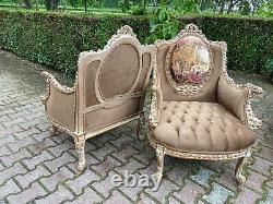 French Louis XVI Style Bergères Chairs a Pair